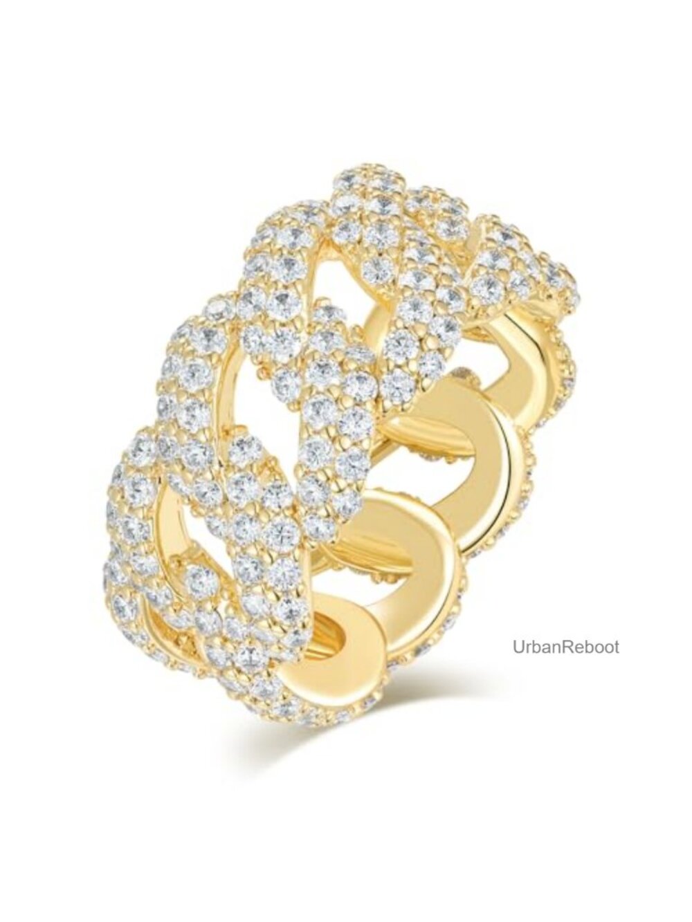 14K Gold Plated Cubic Zirconia Cuban Statement Ring Size 5-10
